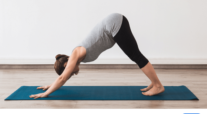 yoga student doing face down dog pose (Adho Mukha Svanasana)